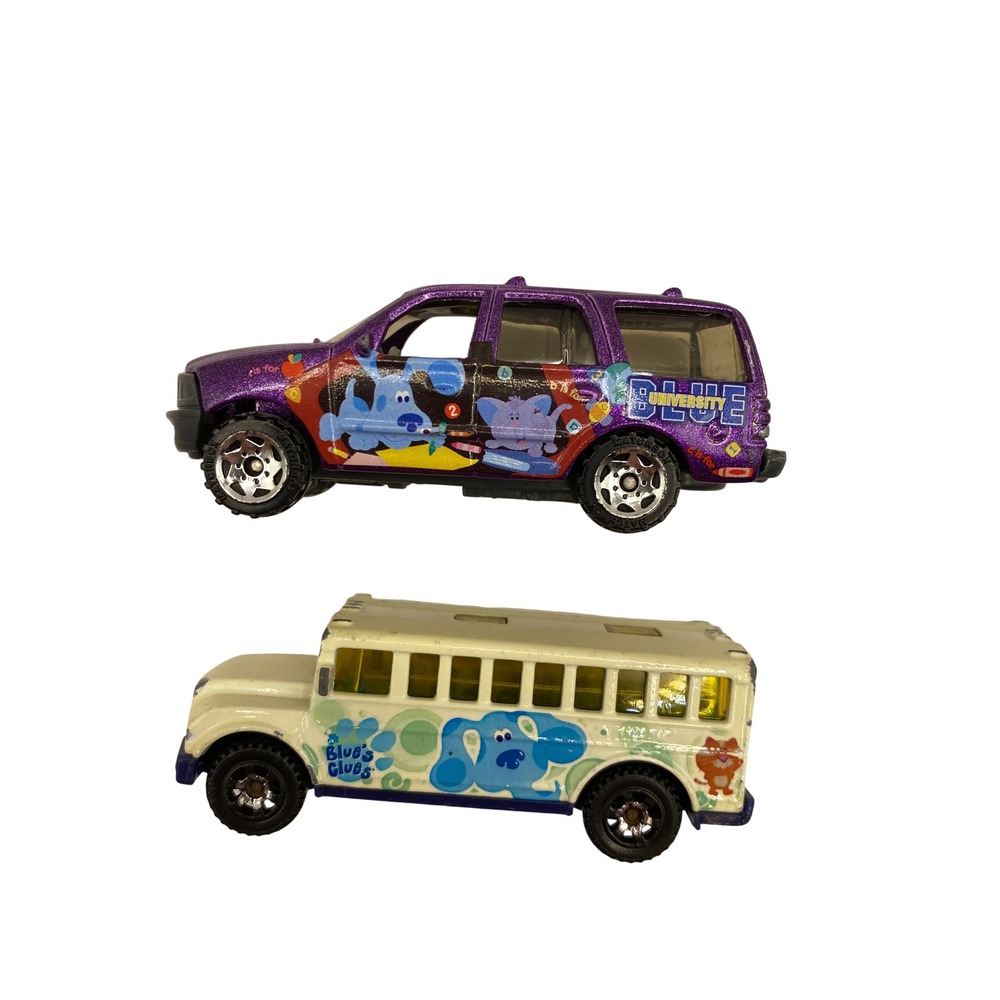 VTG Matchbox Blues Clues Diecast Car Lot Purple Ford Expedition White School Bus - Picture 2 of 12